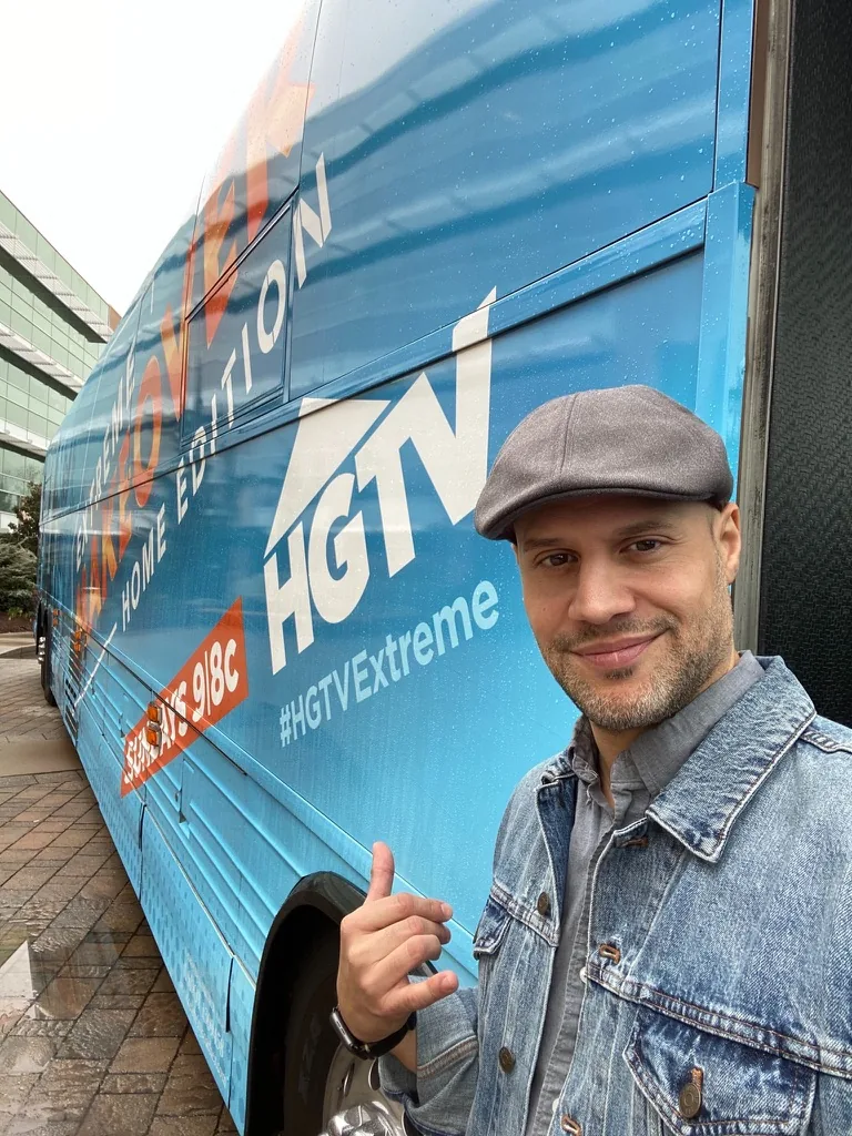 Cling Creative founder Zan Passante beside an HGTV production bus